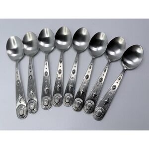 Wallace TAOS Stainless Southwest Motif 8 Oval Soup Spoons 18/0 Flatware